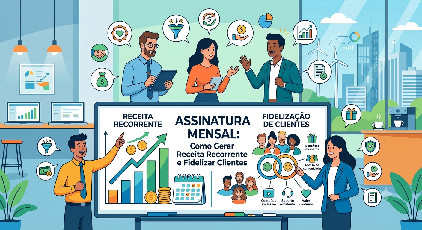 Barbeiro apresentando planos de assinatura mensal para cliente fiel na barbearia